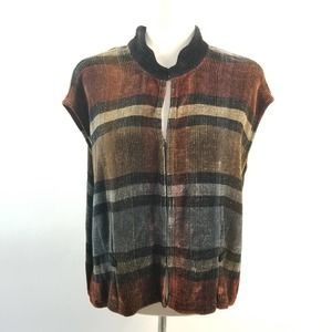 Loominus Handwovens Vintage Wine Tan Black Chenille Zip Front Sweater Soft EUC!